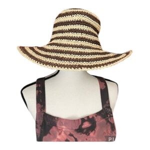 ROUTE 66 WIDE BRIM FLOPPY STRIPE STRAW SUN HAT FALL HARVEST